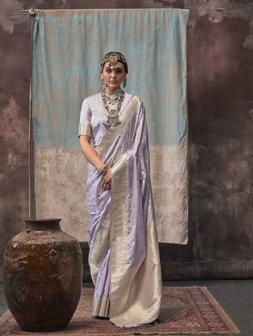 Woven Banarasi Satin Silk Saree - Lavender