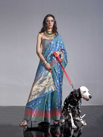 Handwoven Weaving Silk Saree - Blue