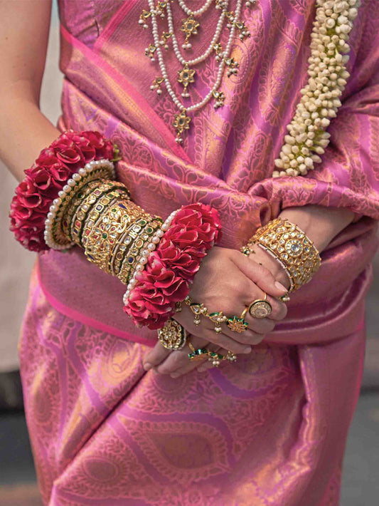 Woven Design Zari Kanjeevaram Saree - Pink