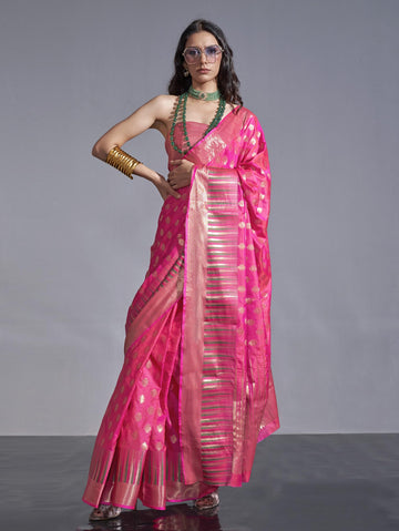 Handwoven Weaving Silk Saree - Pink