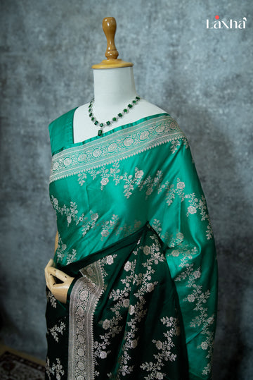Pure Banarasi Katan Silk Saree – Dark & Light Green