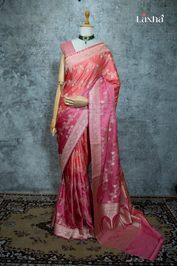 Pure Banarasi Katan Silk Saree – Peach & Pink