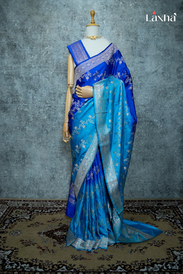 Pure Banarasi Katan Silk Saree – Dark & Light Blue