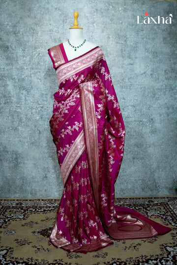 Pure Banarasi Katan Silk Saree – Rani Pink