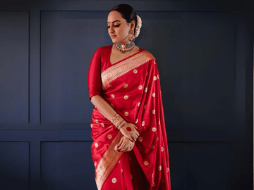 Raanjhanaa Moments of Sonakshi Sinha: Wears a Banarasi Silk Saree on Her Big Day!! - Laxha Clothing - www.laxhaclothing.com