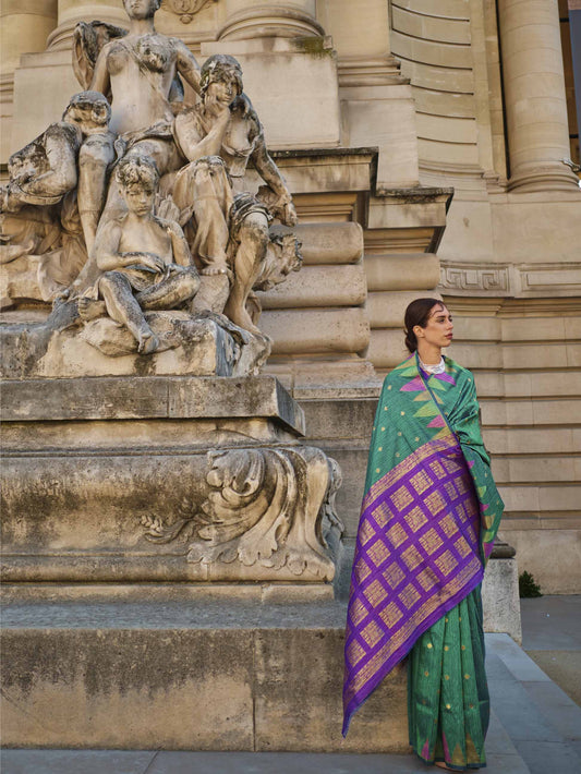 Handloom Khaddi‑Silk Saree - Bottle Green