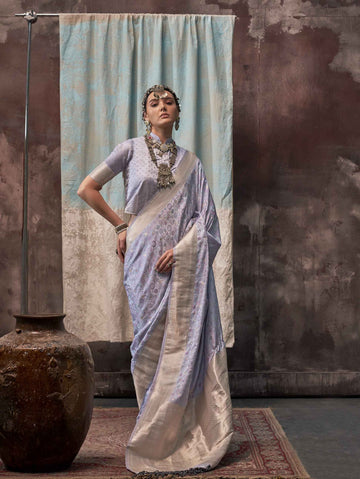 Woven Banarasi Satin Silk Saree - Blush Pink