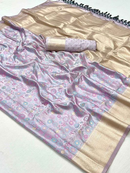 Woven Banarasi Satin Silk Saree - Lavender
