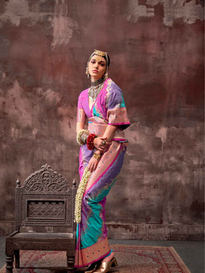 Ethnic Zari Silk Blend Banarasi Saree - Lavender