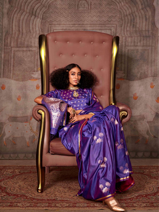 Traditional Pichwai Banarasi Saree - Royal Violet