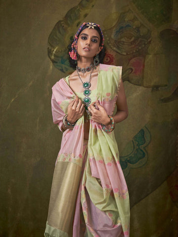 Elegant Pure Handloom Spun Rangkaat Silk Saree - Light Pink