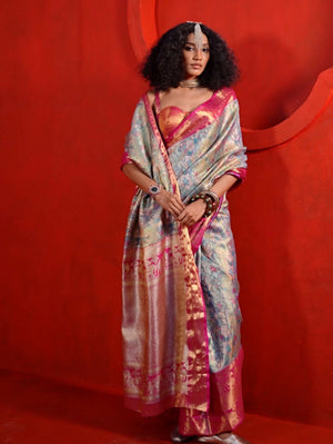 Elegant Pure Handloom Dharmavaram Mulberry Silk Saree - Blue Rani
