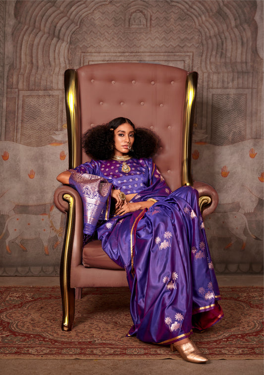 Traditional Pichwai Banarasi Saree - Royal Violet
