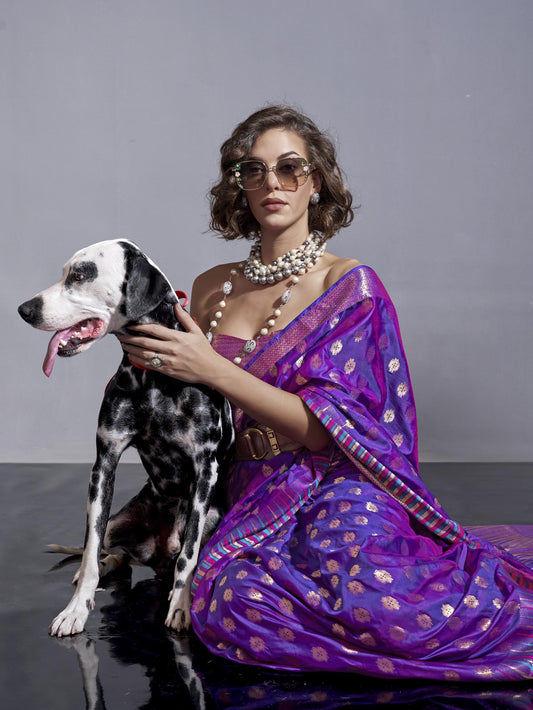 Handwoven Weaving Silk Saree - Purple