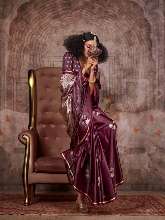 Traditional Pichwai Banarasi Saree - Wine
