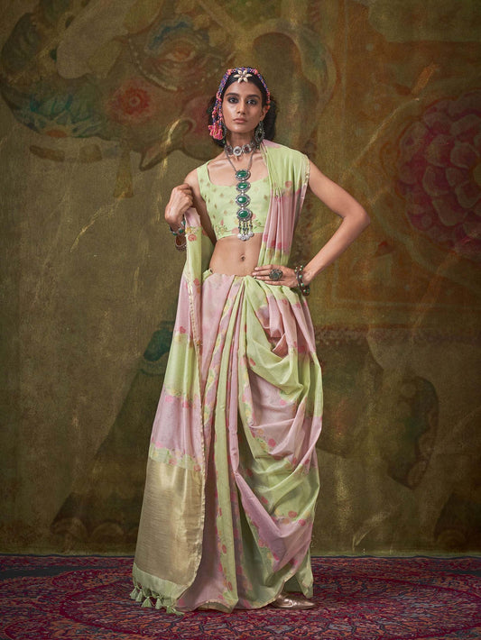 Elegant Pure Handloom Spun Rangkaat Silk Saree - Light Pink