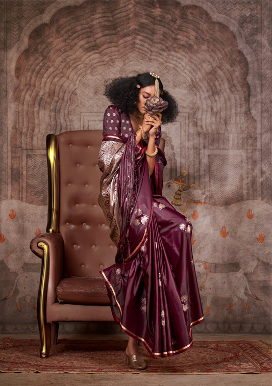 Traditional Pichwai Banarasi Saree - Wine