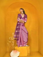 Elegant Handloom Tussar Silk Saree with Lotus Motif - Lavender Pink