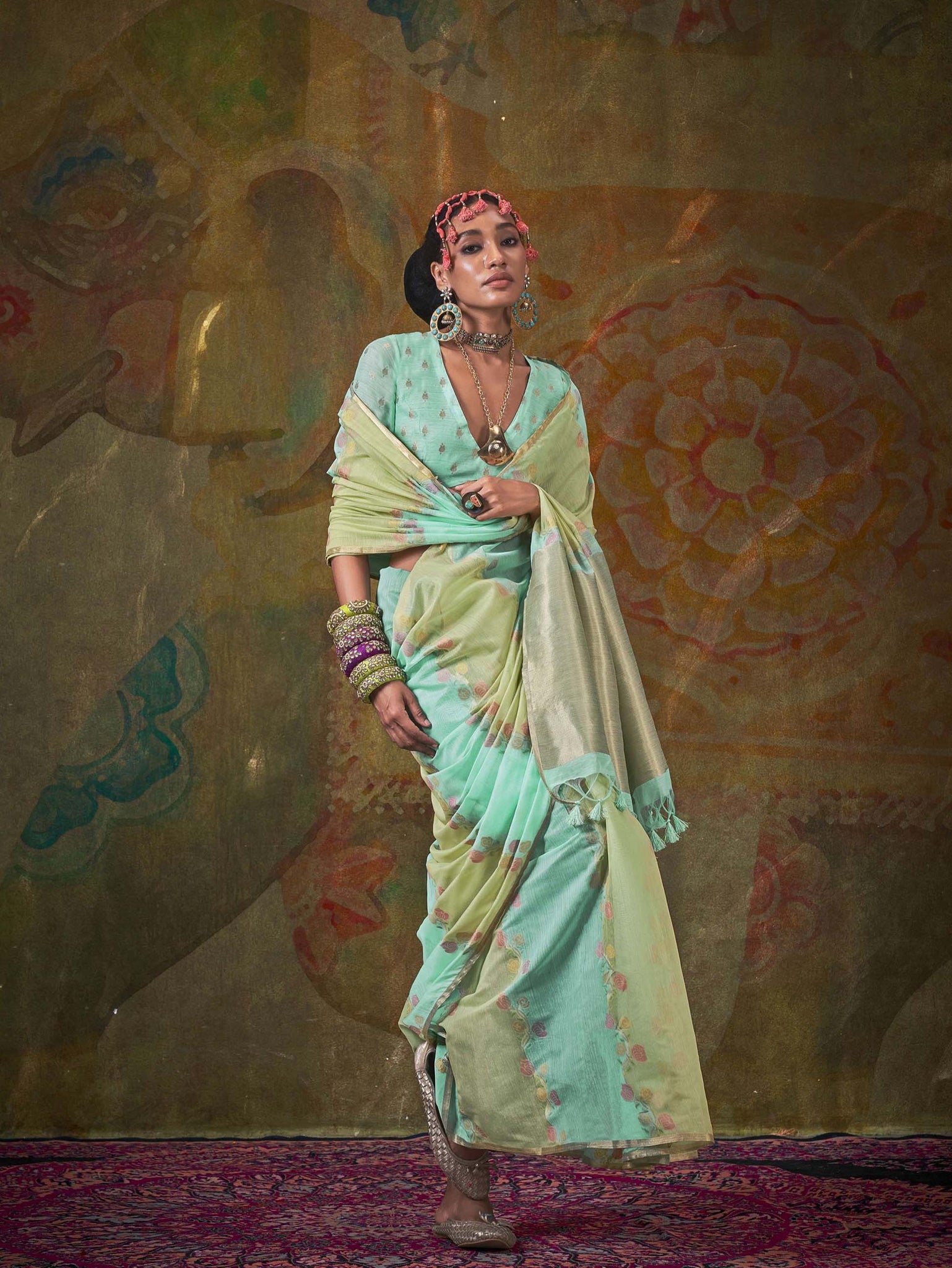 Elegant Pure Handloom Spun Rangkaat Silk Saree - Mint Green