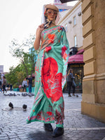 Pure Silk Printed Crepe Saree - Mint Green