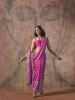 Ajrakh Printed Satin Saree - Rani Pink