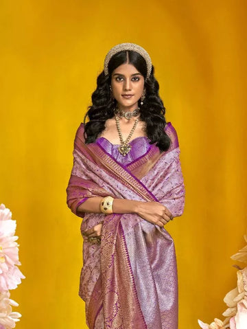 Elegant Pure Handloom Dharmavaram Mulberry Silk Saree - Purple Lavender