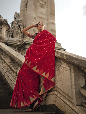 Handloom Khaddi‑Silk Saree - Deep Red