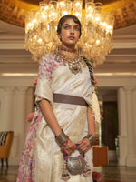 Modal Silk Saree with Kashmiri Pallu & Blouse - Pearl White