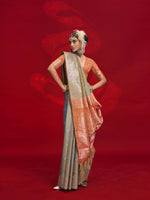 Contrast Ikkat Pallu Tussar Silk Handloom Saree - Grey