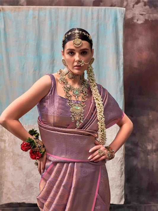 Woven Design Zari Kanjeevaram Saree - Mauve