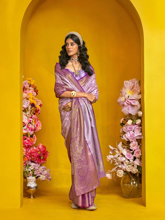 Elegant Pure Handloom Dharmavaram Mulberry Silk Saree - Purple Lavender