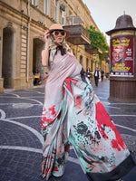 Pure Silk Printed Crepe Saree - Off White