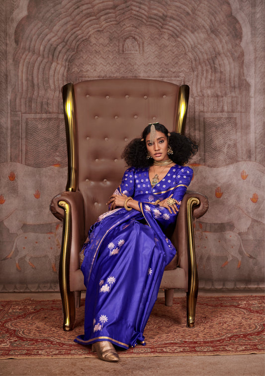 Traditional Pichwai Banarasi Saree - Electric Blue