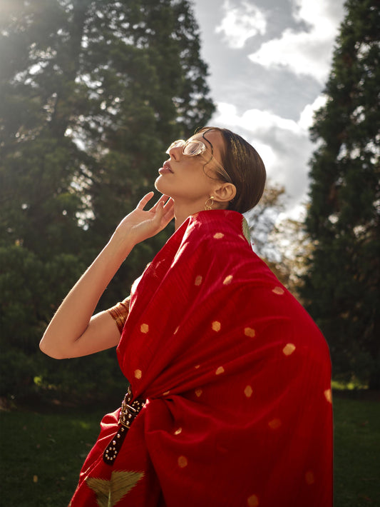 Handloom Khaddi‑Silk Saree - Deep Red