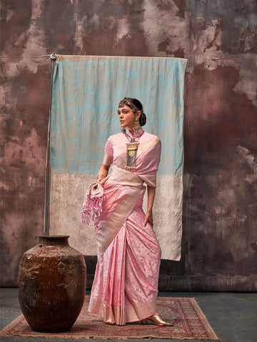 Woven Banarasi Satin Silk Saree - Dusty Rose