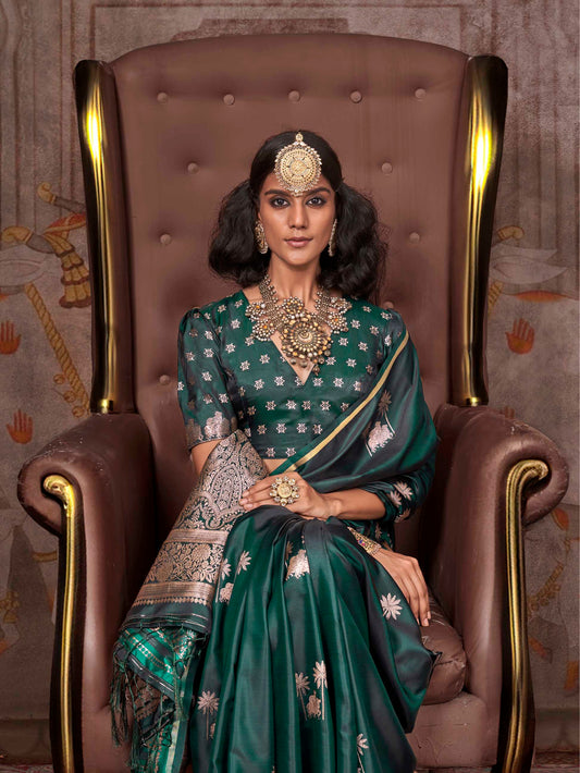 Traditional Pichwai Banarasi Saree - Emerald Green