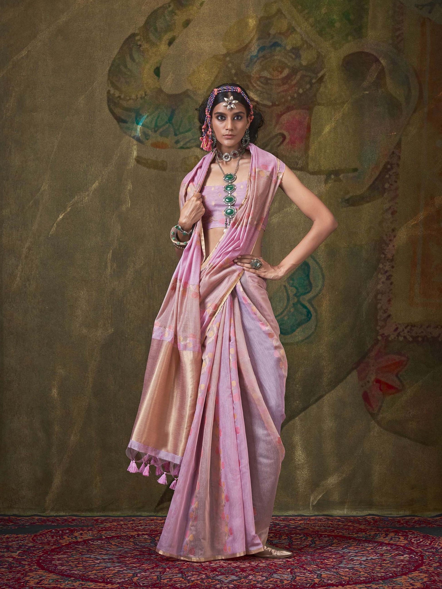 Elegant Pure Handloom Spun Rangkaat Silk Saree - Levender