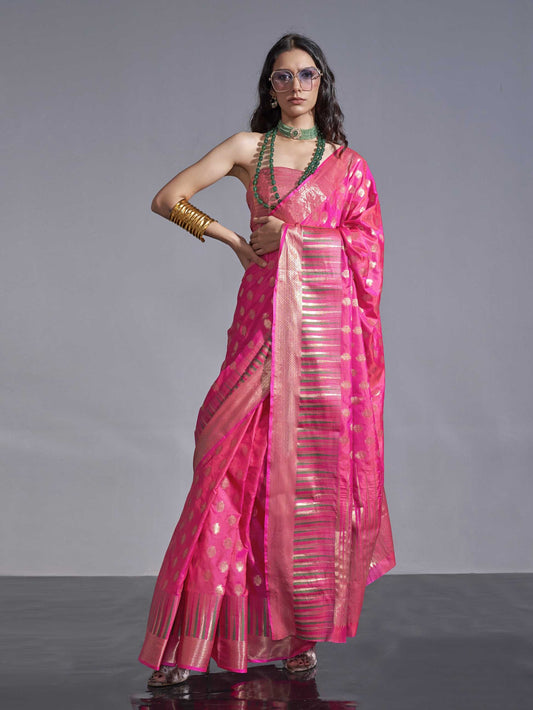 Handwoven Weaving Silk Saree - Pink