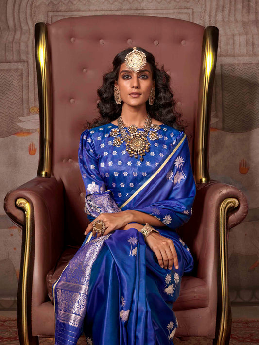 Traditional Pichwai Banarasi Saree - Sapphire Blue