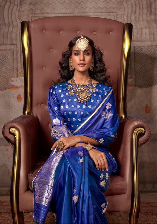 Traditional Pichwai Banarasi Saree - Sapphire Blue