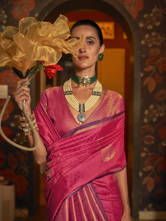 Handloom Weaving Silk Saree - Fuchsia Pink