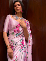 Luxe Satin Printed Saree - Light Pink
