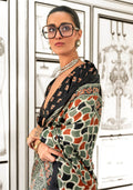 Ajrakh Printed Satin Saree - Black - - Laxha Clothing - www.laxhaclothing.com