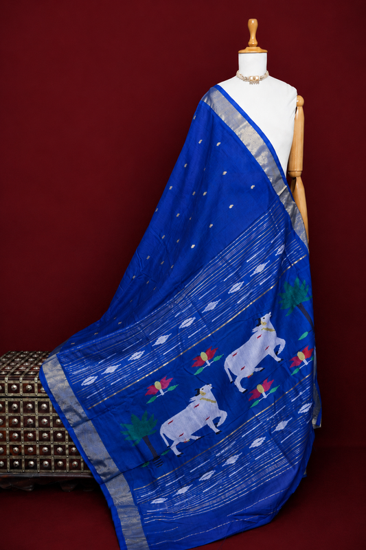Blue Handwoven Pichwai Cotton Paithani