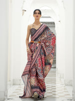 Authentic Pure Silk Crepe Kalamkari Saree - Wine Multi