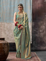 Woven Design Zari Kanjeevaram Saree - Green