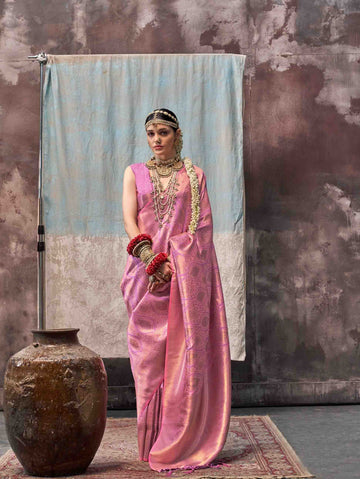 Woven Design Zari Kanjeevaram Saree - Pink