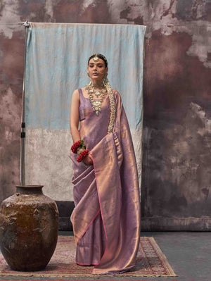 Woven Design Zari Kanjeevaram Saree - Mauve