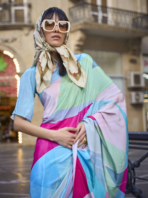 Pure Silk Printed Crepe Saree - Magenta