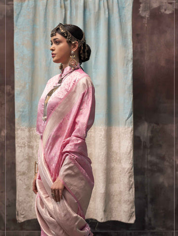 Woven Banarasi Satin Silk Saree - Candy Pink